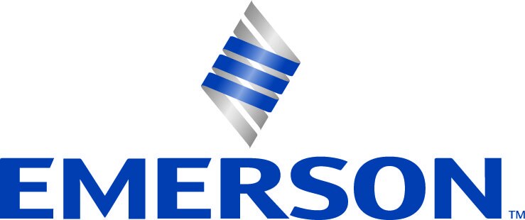High-tech Emerson IVM logo with blue and silver design for industrial automation.